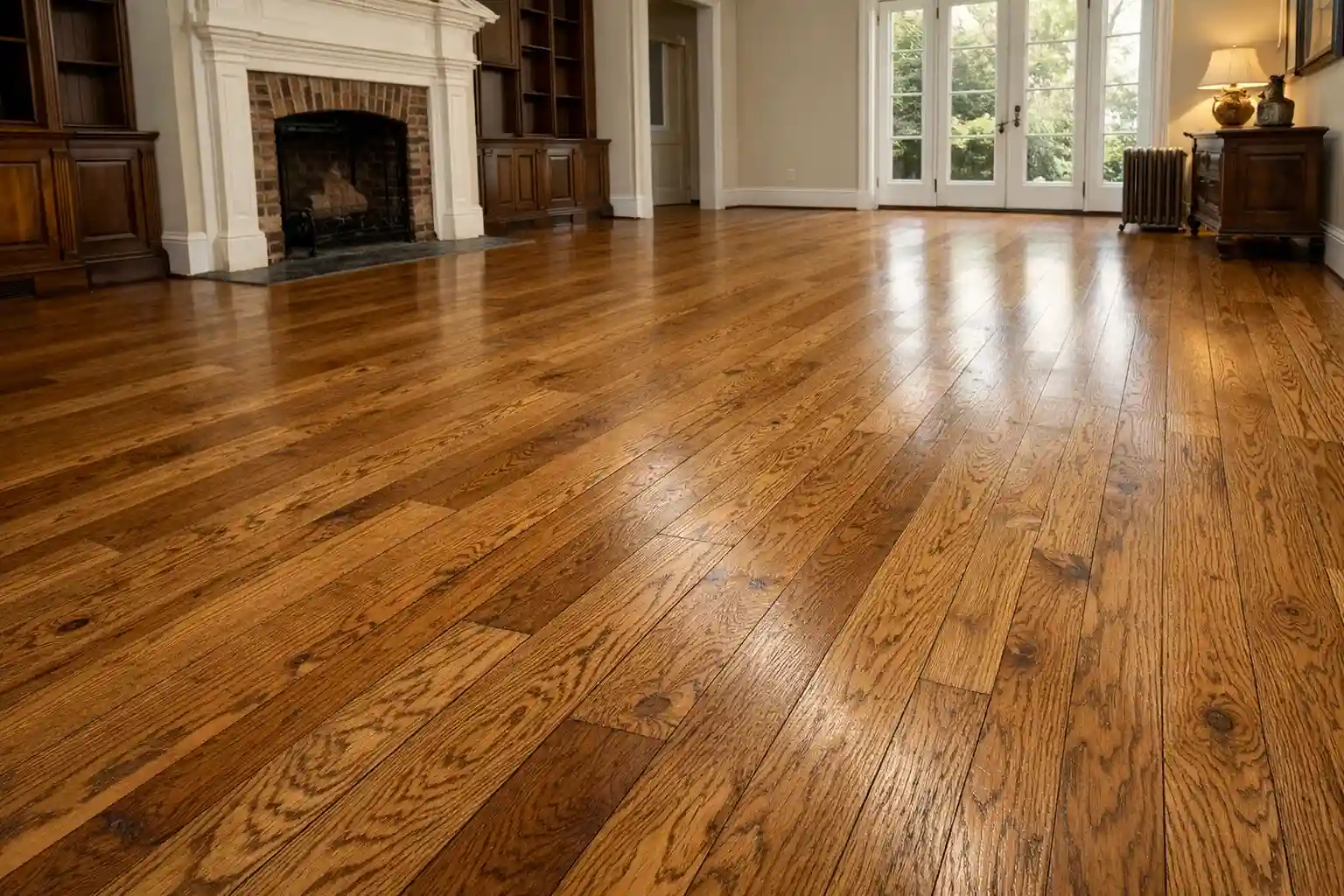 Refinished oak hardwood floors in a Spokane home