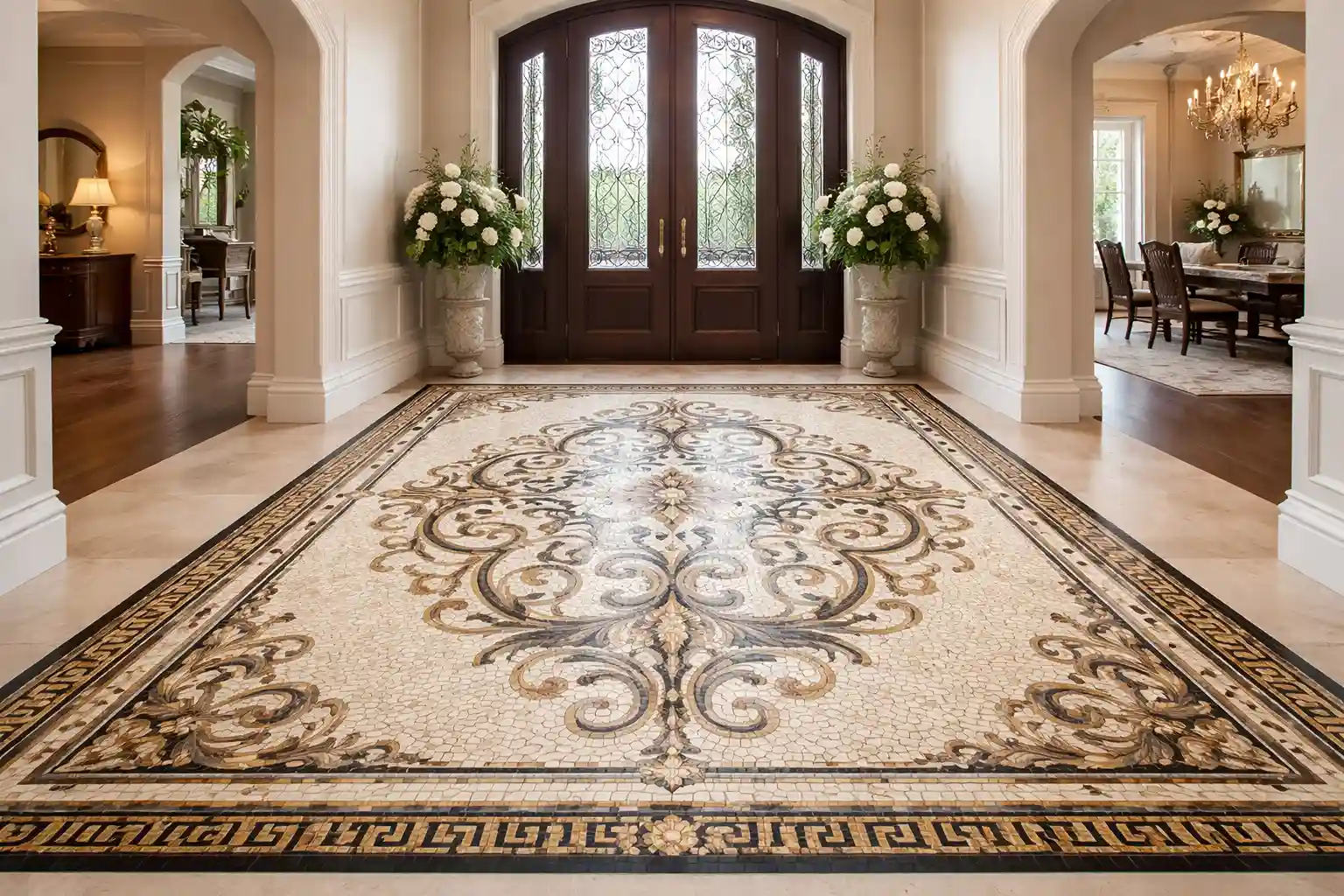 Custom tile entryway flooring in a Spokane Valley home