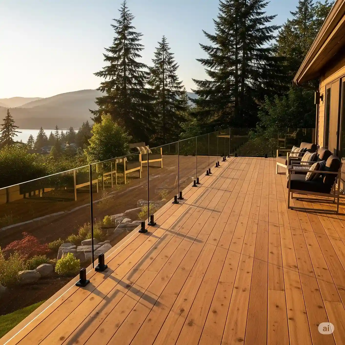 Cedar wood deck with custom railings